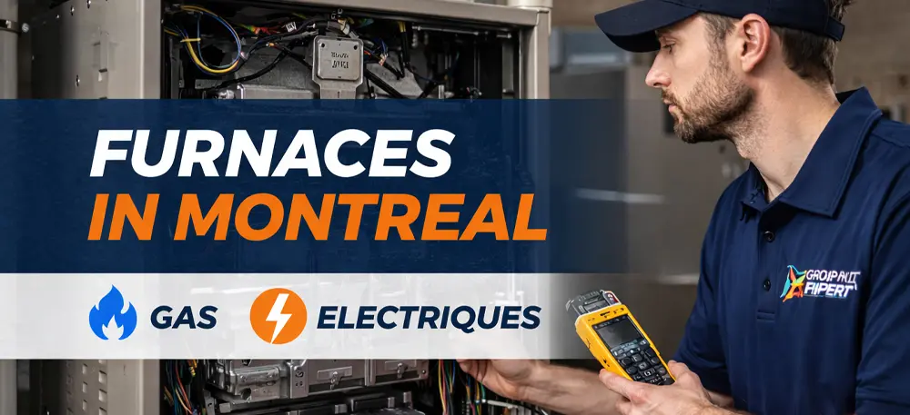 HVAC technician inspecting a gas furnace in Montreal for residential heating service