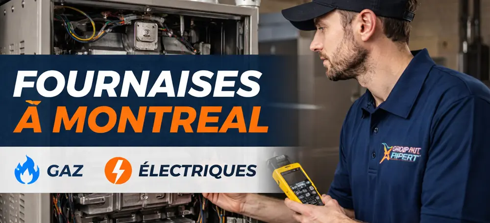 Technicien CVC inspectant une fournaise au gaz à Montréal pour un service de chauffage résidentiel